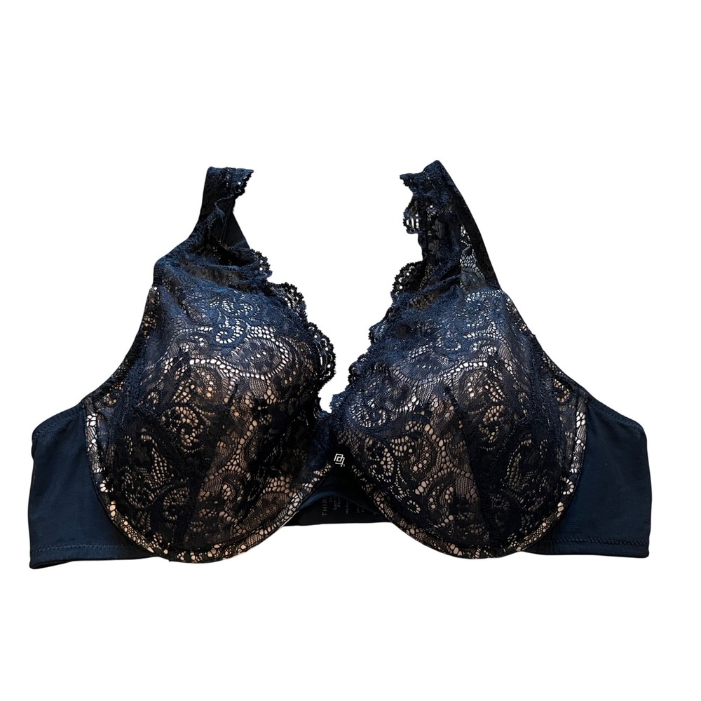 ThirdLove 24/7 Lace Contour Plunge Bra Black Nude Floral 40D Memory Foam Cup